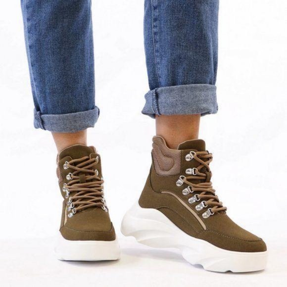 Platform Bubble Sole Lace Up Sneakers in Khaki - Picture 8 of 8
